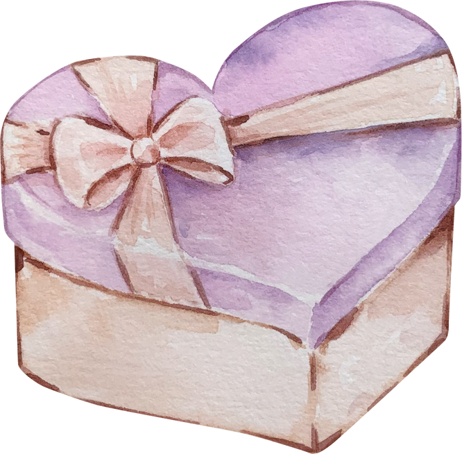 Purple Watercolor Heart Shape Gift Box