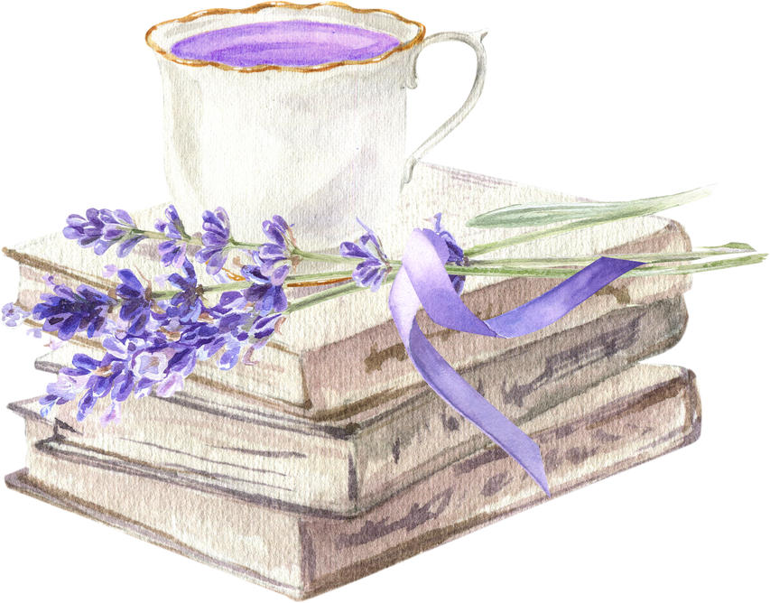 Books with lavender bouquet